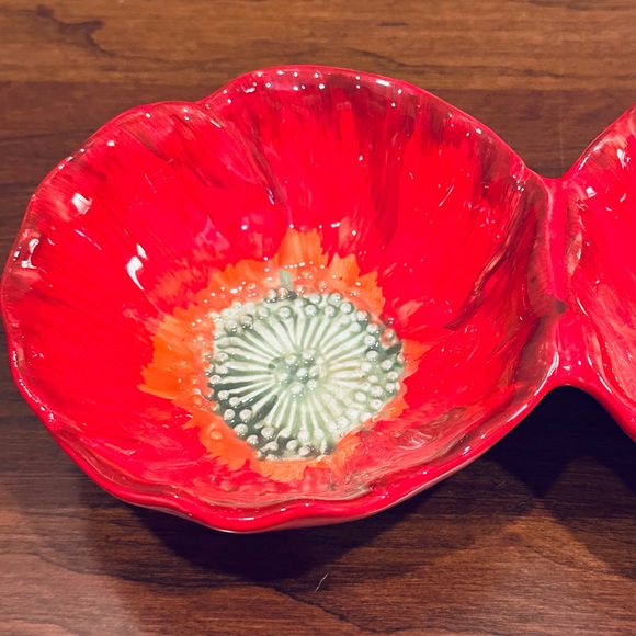 🌟HP🌟Flowing Poppies Red Poppy Flowers 3 Section Relish Snack Serving Dish - Picture 4 of 9